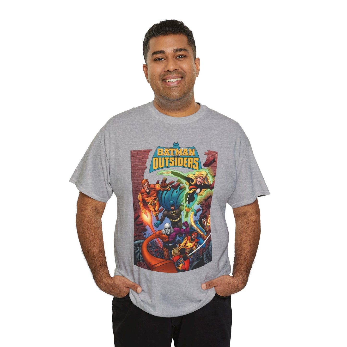 Batman & the Outsiders T-Shirt - Jim Aparo Art - Metamorpho, Katana, Halo, Black Lightning, Geo-Force - DC Comics
