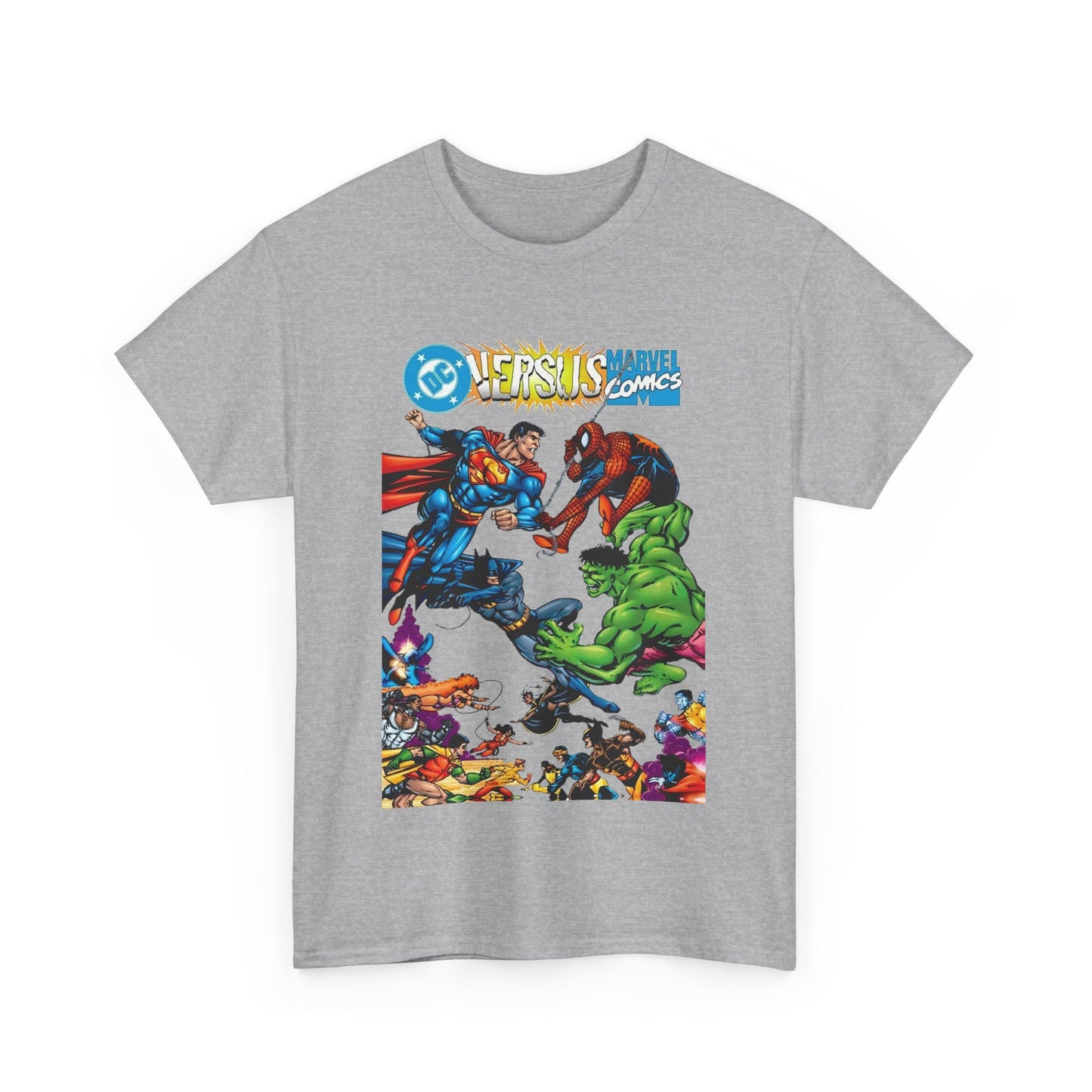 DC Comics Vs Marvel Comics T-Shirt - George Perez Art - Superman, Hulk, Batman, Spider-man, X-Men, New Teen Titans