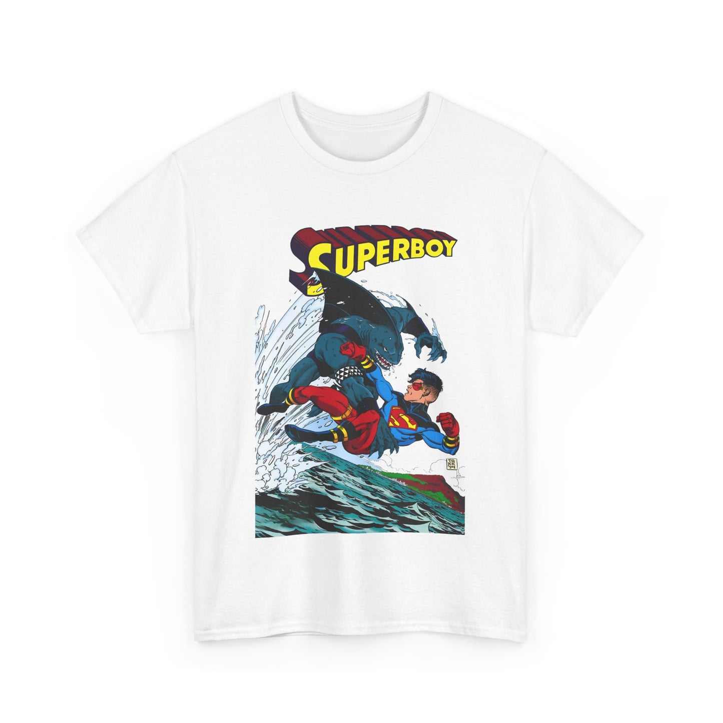 King Shark Vs Superboy T-Shirt - Tom Grummett Art - Connor Kent, Kon-L - Superman Family - DC Comics