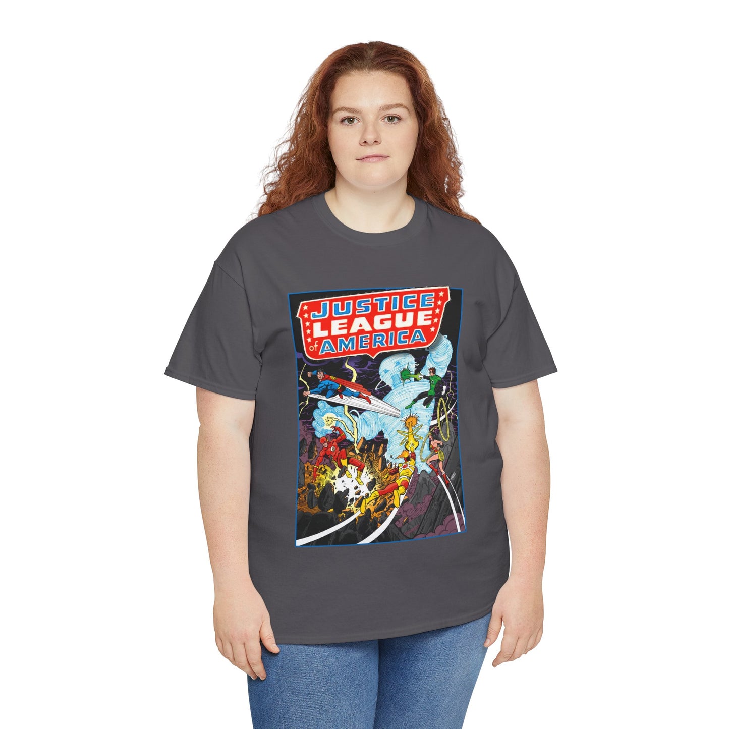Justice League T-Shirt - George Perez Art - Tornado Tyrant - Superman, Firestorm, Flash, Wonder Woman, Green Lantern - DC Comics