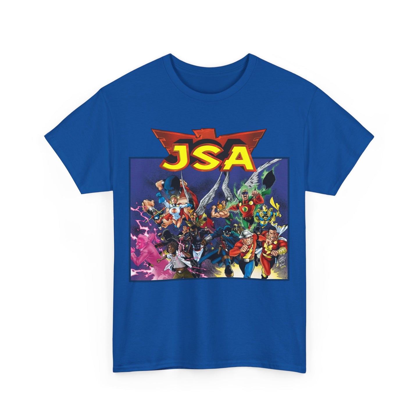 JSA T-Shirt - Carlos Pacheco Art - Green Lantern, Power Girl, Hawkgirl, Black Adam, Flash, Dr Fate, Hawkman - DC Comics - Justice Society of America
