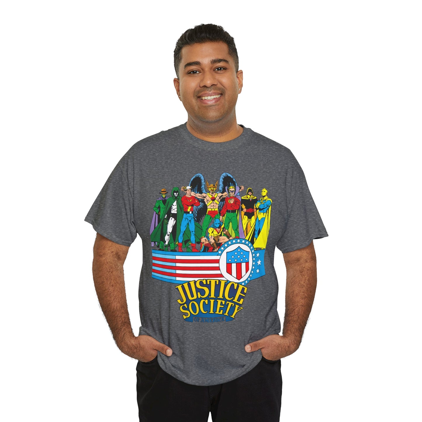 Justice Society of America T-Shirt - Amazing George Perez Art - History of the DC Universe - DC Comics - Dr Fate, Sandman, Flash, Hourman, Spectre, Hawkman