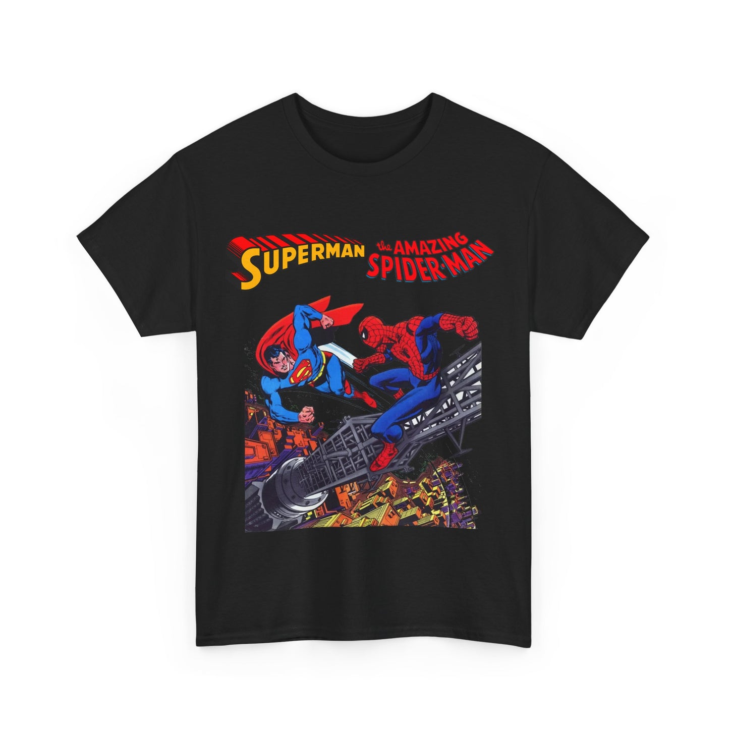 Superman & Amazing Spider-Man T-Shirt - DC/Marvel Comics Crossover - 1970s - Clark Kent & Peter Parker