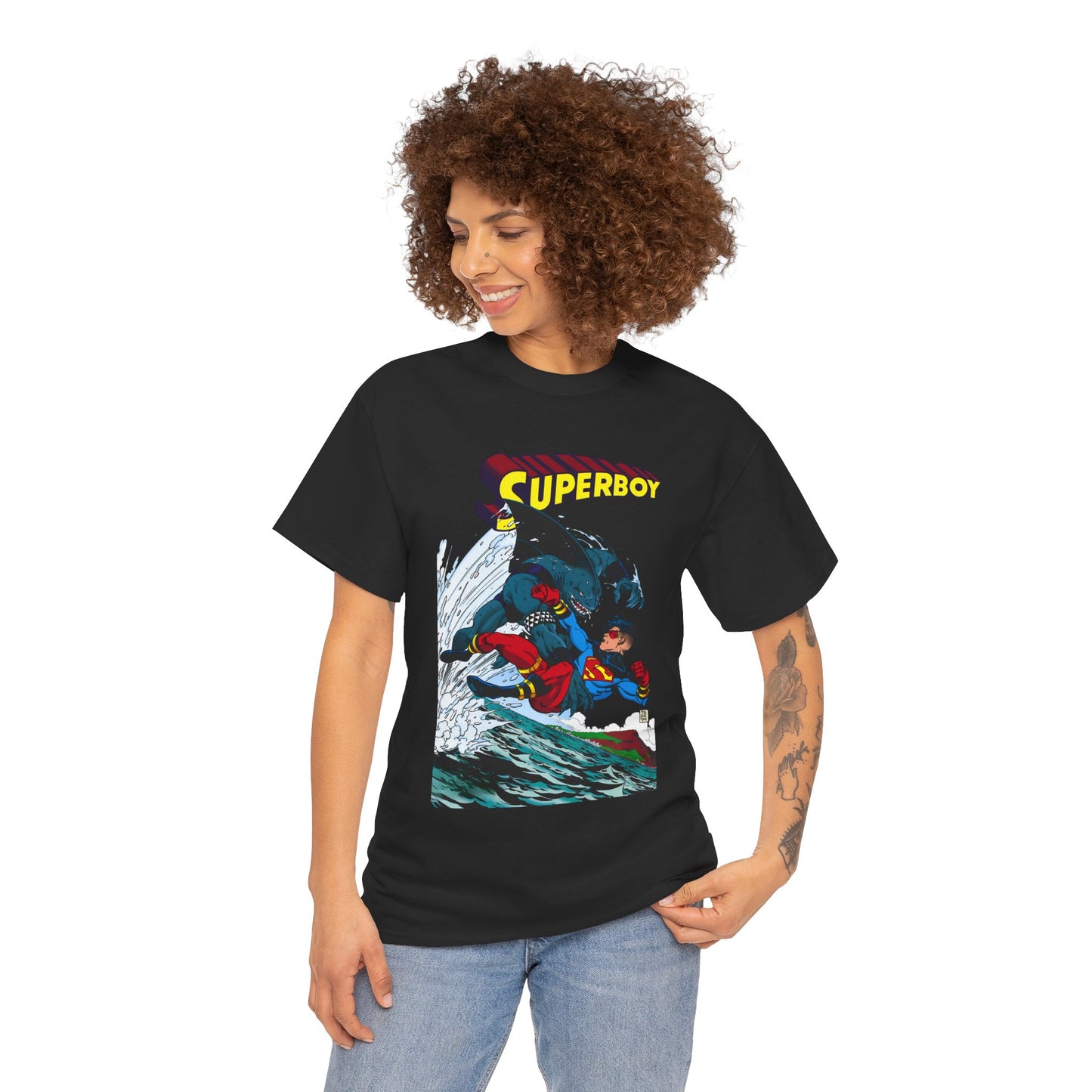 King Shark Vs Superboy T-Shirt - Tom Grummett Art - Connor Kent, Kon-L - Superman Family - DC Comics