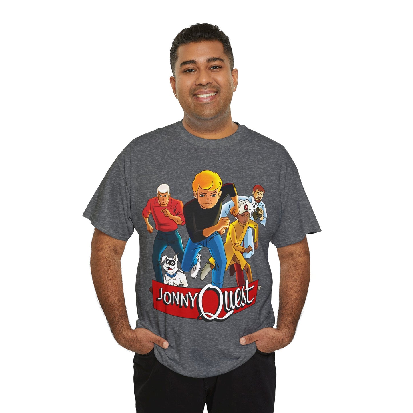 Jonny Quest T-Shirt - Popular Hanna-Barbera Cartoon Characters from the 1960s Adventure TV Show - Dr Benton, Hadji, Race Bannon, Bandit the Dog