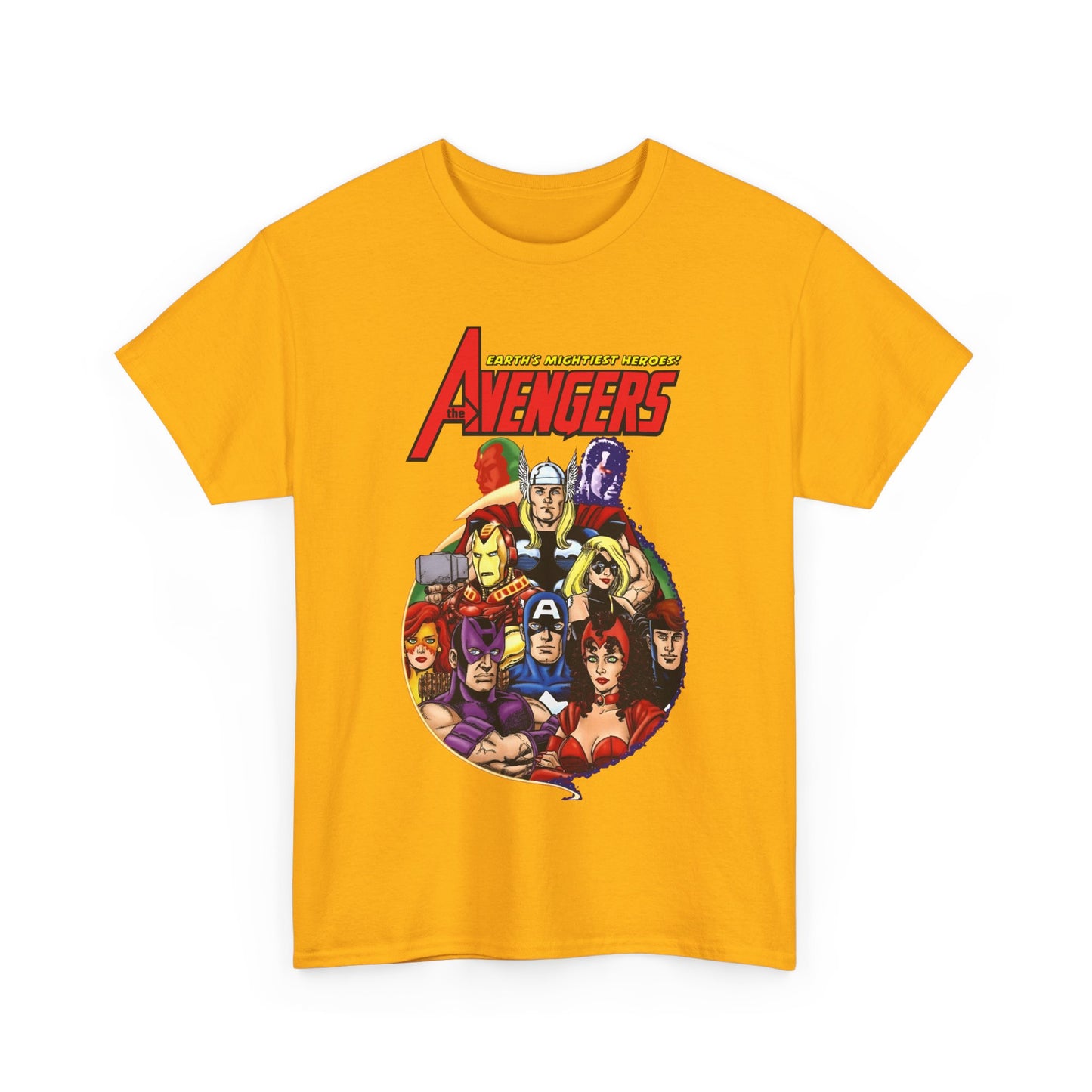 Avengers T-Shirt - George Perez Art - Captain America, Vision, Wonder Man, Iron Man, Thor, Hawkeye, Scarlet Witch - Popular Marvel Comics Characters