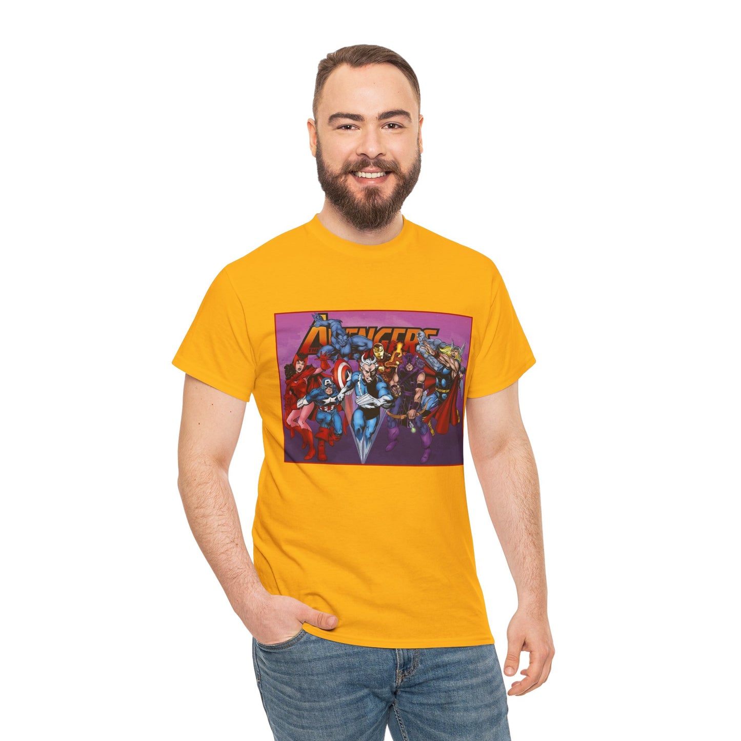 Avengers T-Shirt - John Byrne Art - Captain America, Quicksilver, Scarlet Witch, Beast, Iron Man, Thor, Hawkeye - Marvel Comics