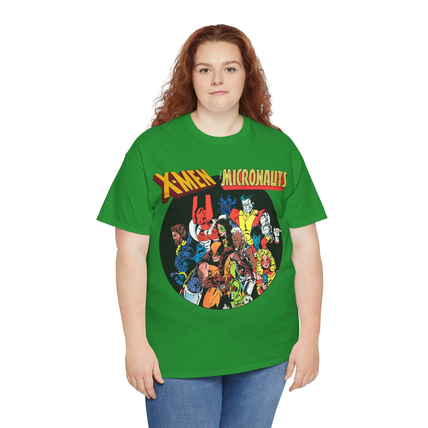 X-Men/Micronauts T-Shirt - Wolverine, Storm, Nightcrawler, Kitty Pryde, Colossus, Acroyear, Arcturus Rann, Marionette Bug - Marvel Comics - Popular 1980s Crossover Mini-Series