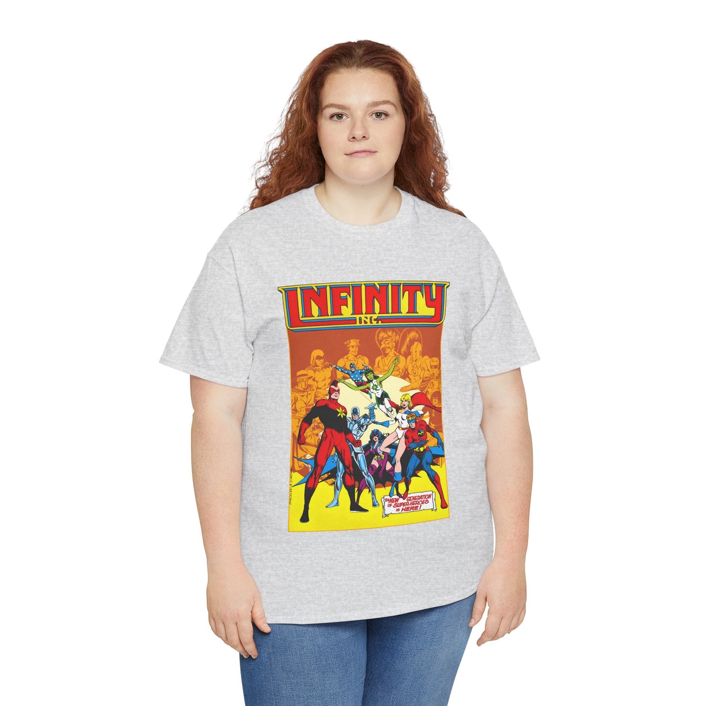 Infinity, Inc T-Shirt - Jerry Ordway Art - Silver Scarab, Huntress, Power Girl, Star-Spangled Kid, Fury, Jade - DC Comics - 1980s JSA Spin-Off Series