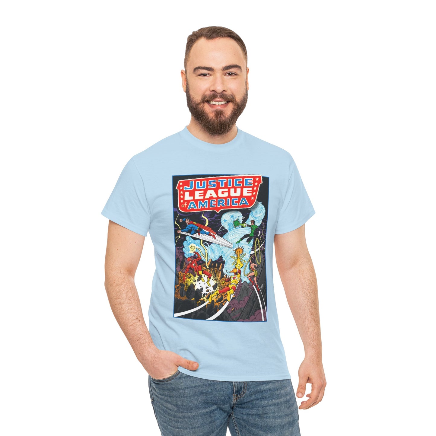 Justice League T-Shirt - George Perez Art - Tornado Tyrant - Superman, Firestorm, Flash, Wonder Woman, Green Lantern - DC Comics