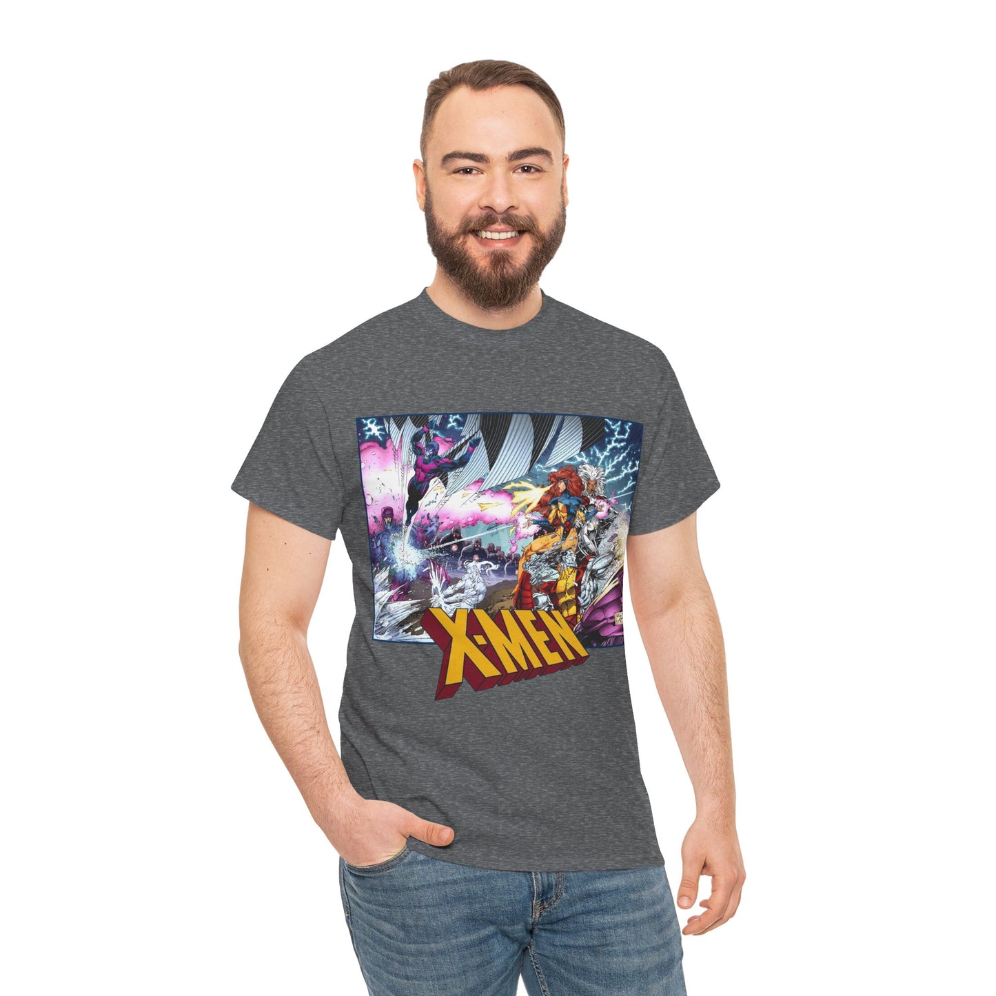 X-Men T-Shirt - Whilce Portacio Art - Storm, Jean Grey, Archangel, Iceman - Fighting Sentinels - Marvel Comics