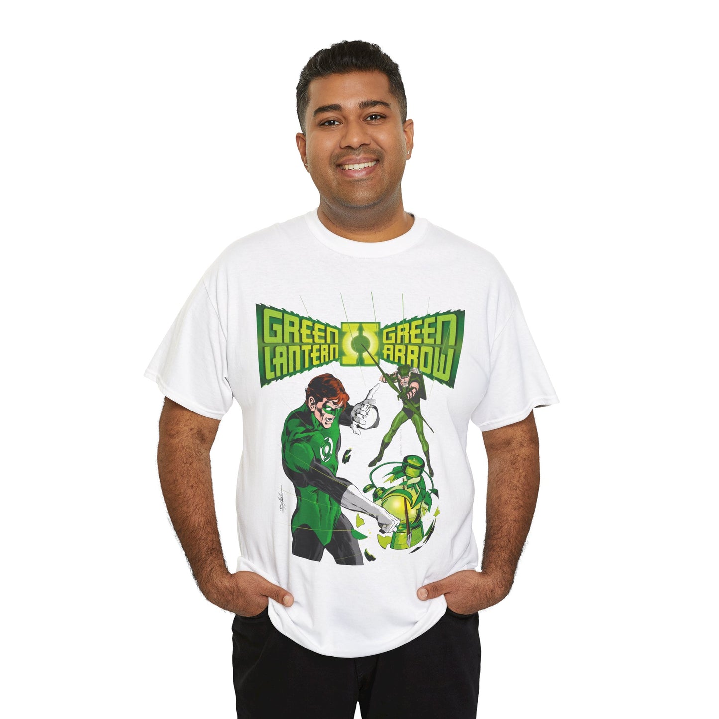 Green Lantern & Green Arrow T-Shirt - Neal Adams Art - Hal Jordan & Oliver Queen - Justice League Members - 1970s DC Comics