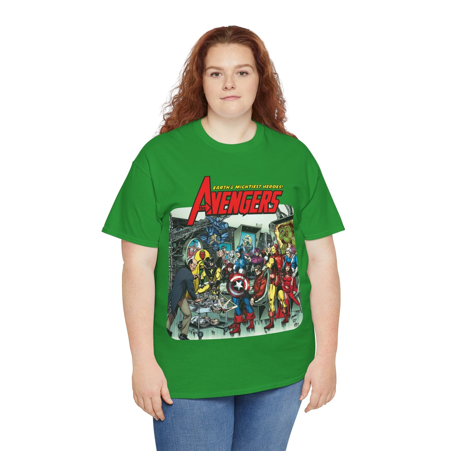 Classic Avengers T-Shirt - George Perez Art - Captain America, Hawkeye, Iron Man, Vision, Scarlet Witch, Quicksilver, Jarvis - Marvel Comics