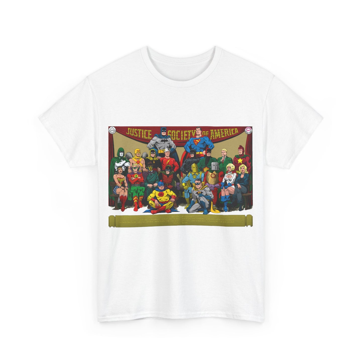 JSA T-Shirt - Sandman, Starman, Atom, Dr Fate, Mr Terrific, Flash, Green Lantern - DC Comics - Justice Society of America - Golden Age