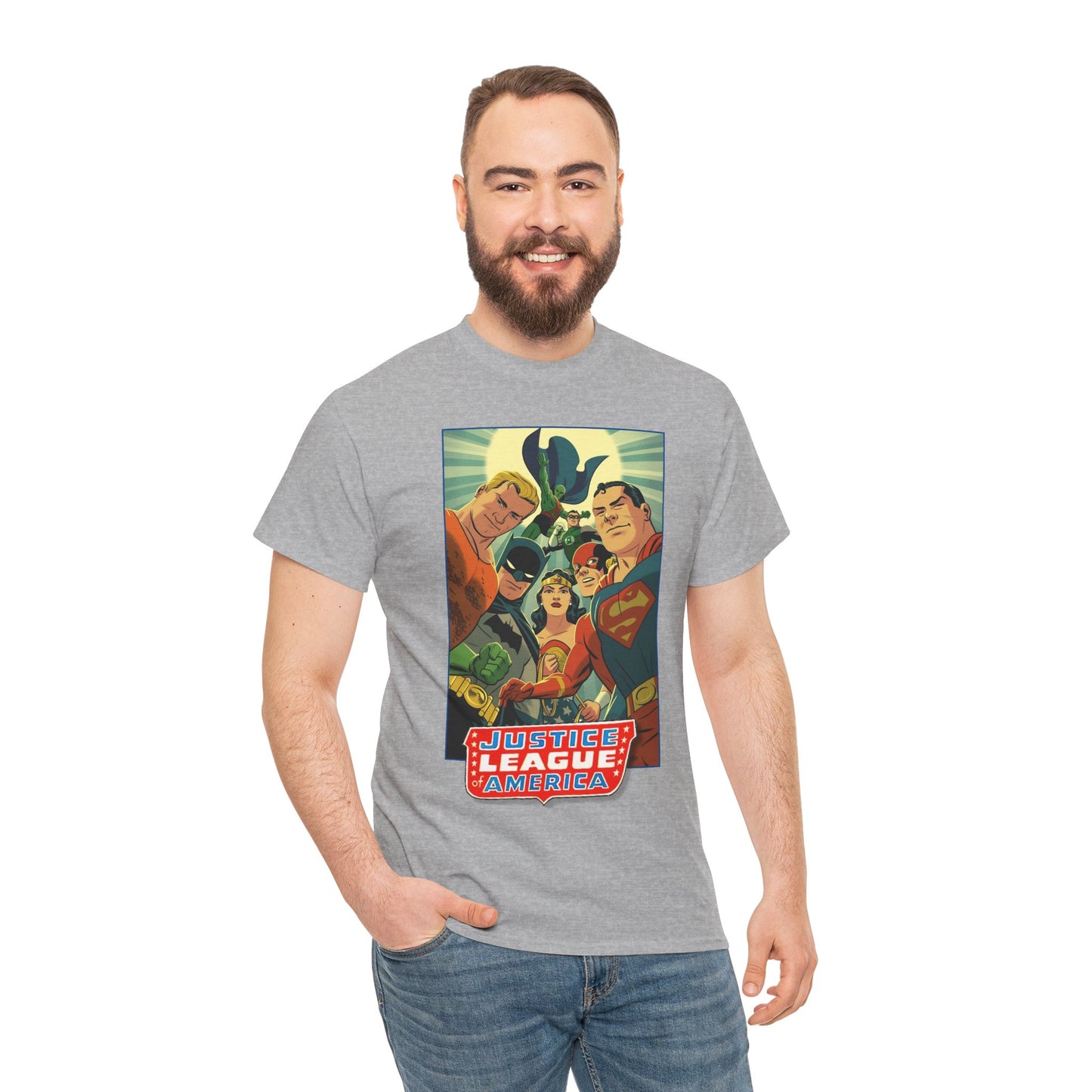Justice League of America T-Shirt - Michael Cho Art - Superman, Flash, Wonder Woman, Green Lantern, Batman, Martian Manhunter - Silver Age Team - DC Comics