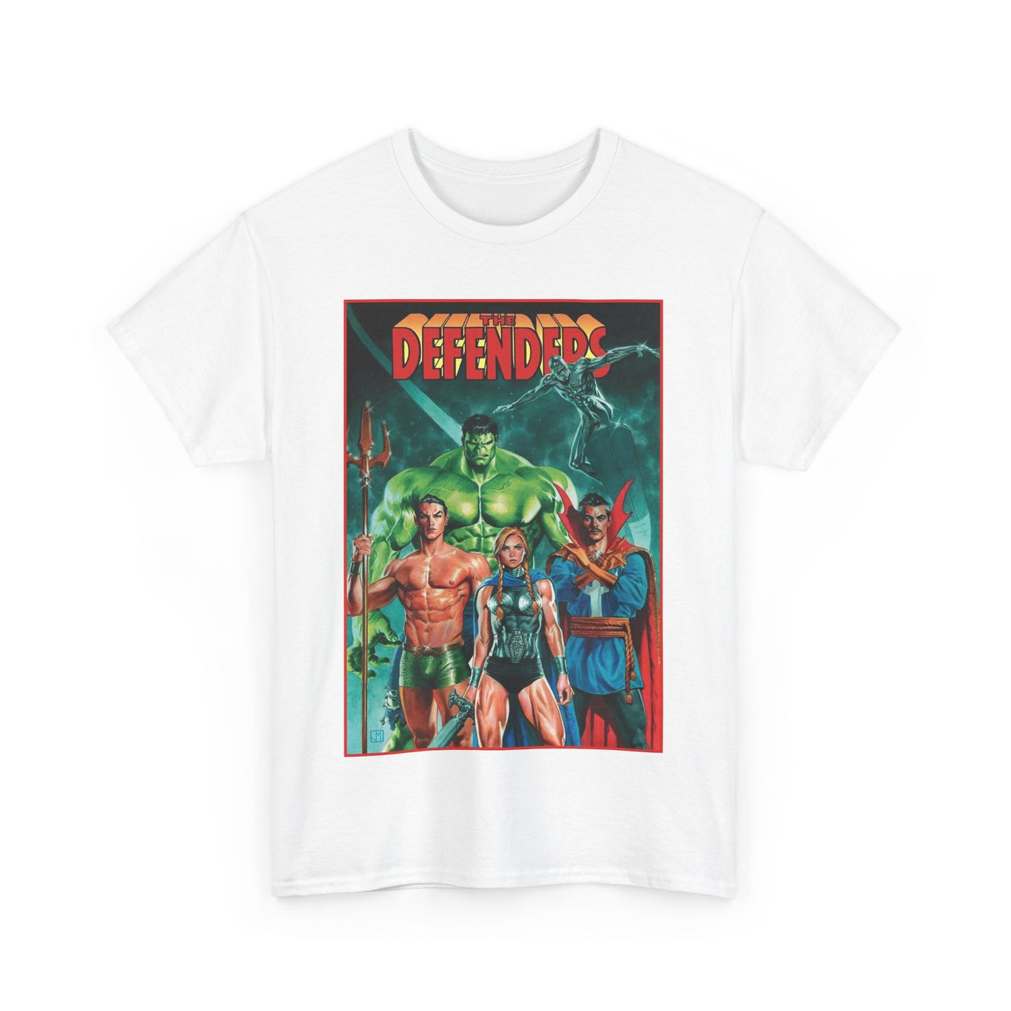 Defenders T-Shirt - Dr Strange, Valkyrie, Hulk, Namor, Silver Surfer - Marvel Comics - Popular 1970s Series