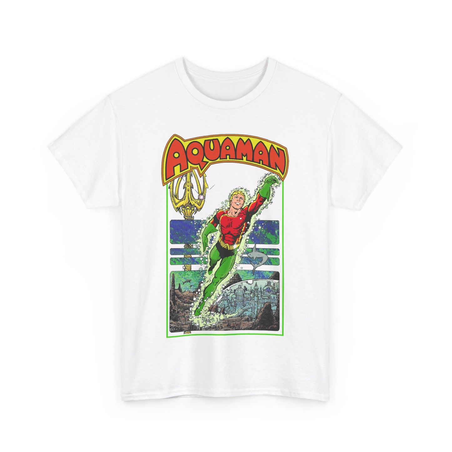 Aquaman T-Shirt - George Perez Art -Justice League 1980s Postcard Series - Arthur Curry - King of Atlantis - JLA - DC Comics