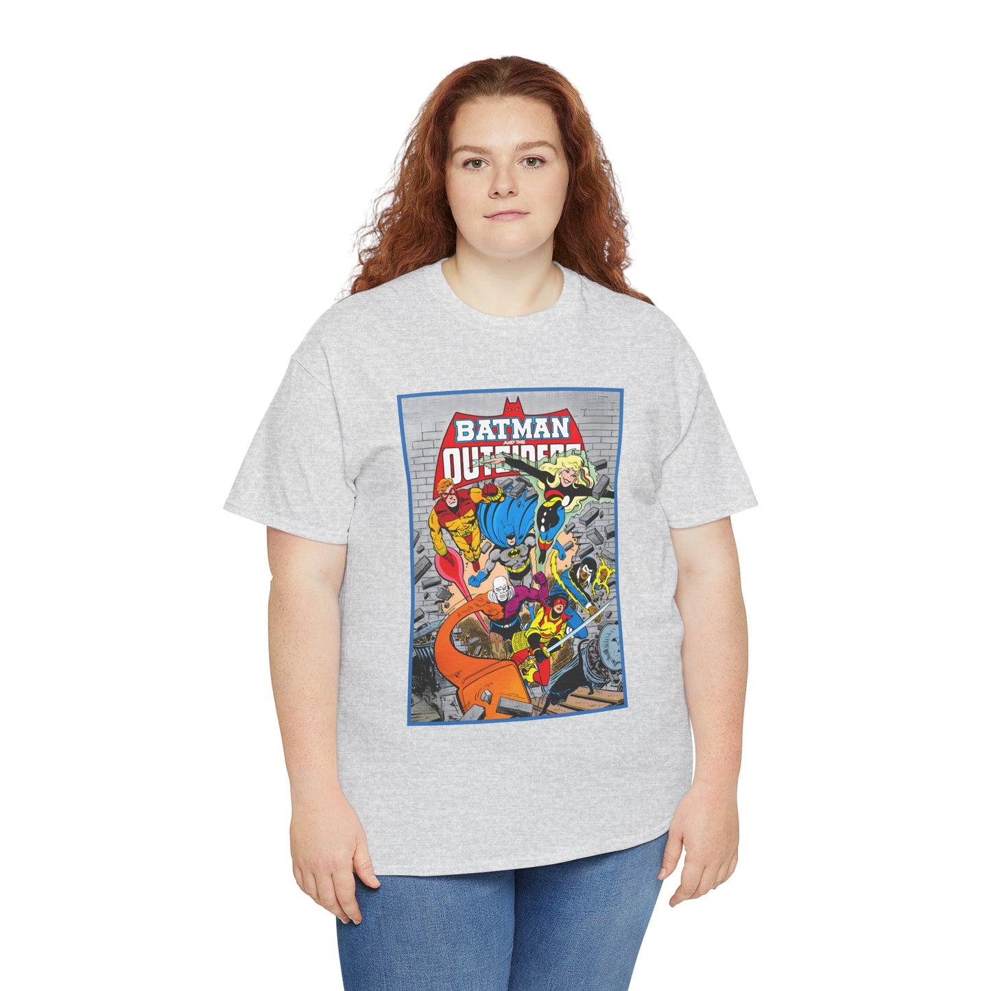 Batman & the Outsiders T-Shirt - Jim Aparo Art - Katana, Geo-Force, Black Lightning, Metamorpho, Halo - DC Comics - 1980s JLA Spin-Off Series