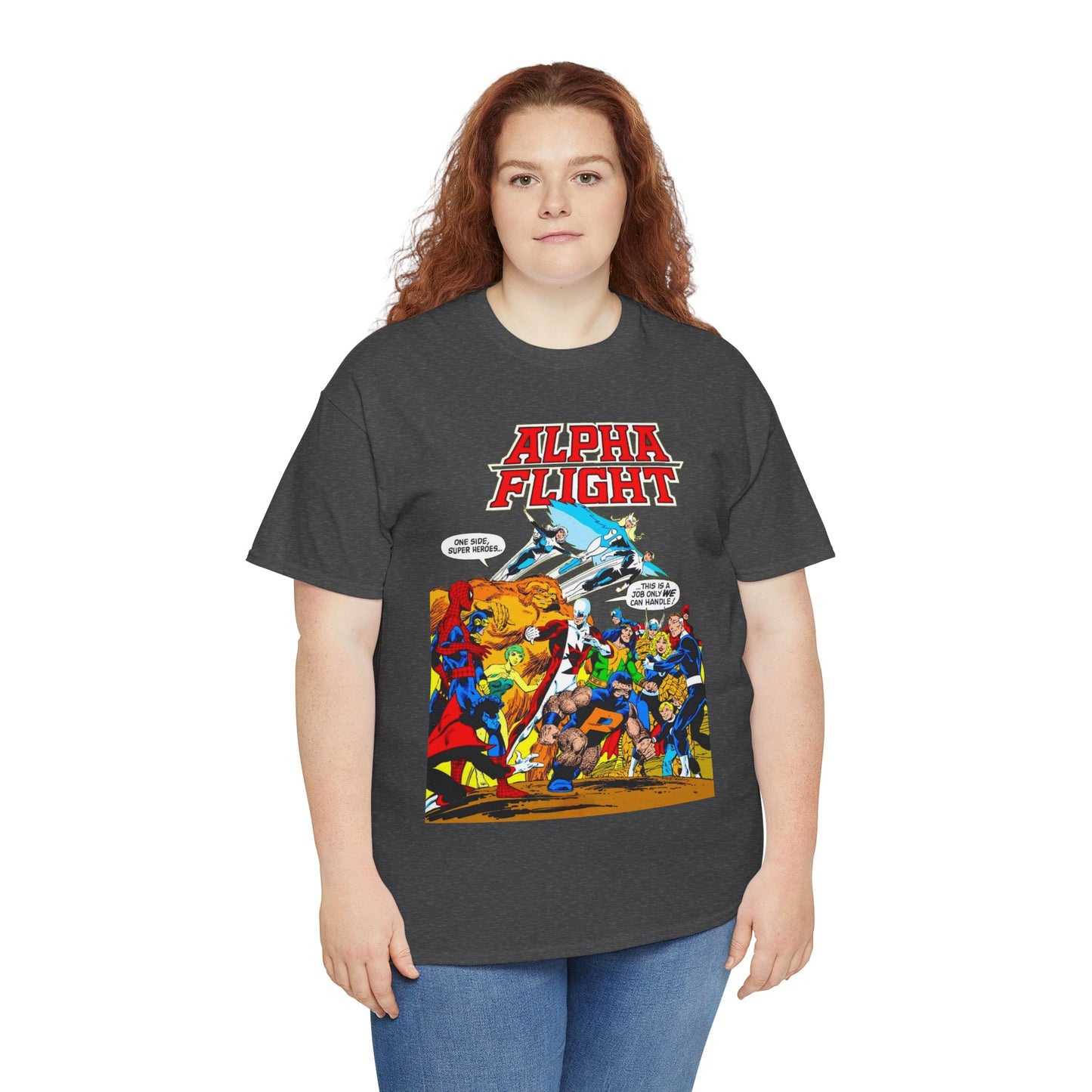 Alpha Flight T-Shirt - John Byrne Art - Sasquatch, Aurora, Northstar, Guardian, Puck, Shaman, Snowbird - Canada's Super Team - Marvel Comics