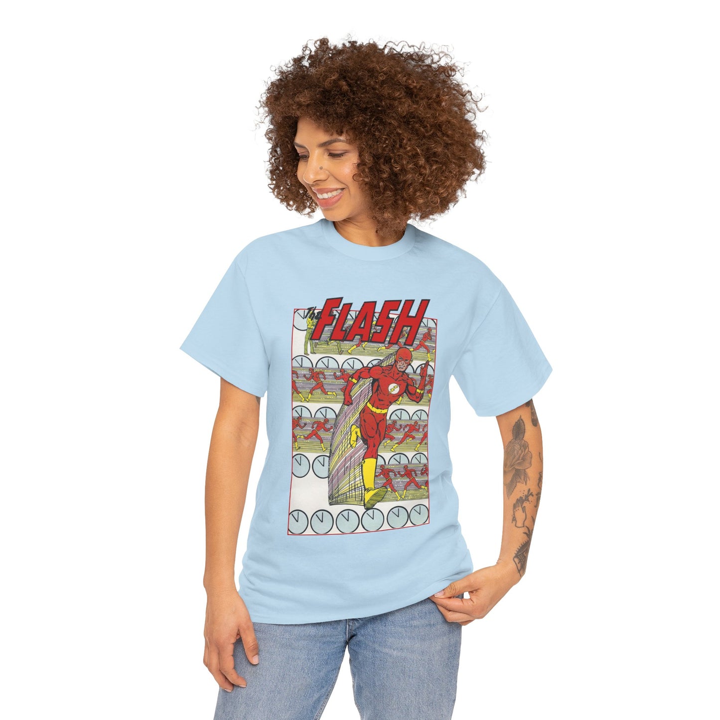 Flash T-Shirt - George Perez Art - JLA Postcard Set - 1980s Art - Justice League of America Satellite Era - Barry Allen, the Fastest Man Alive - DC Comics