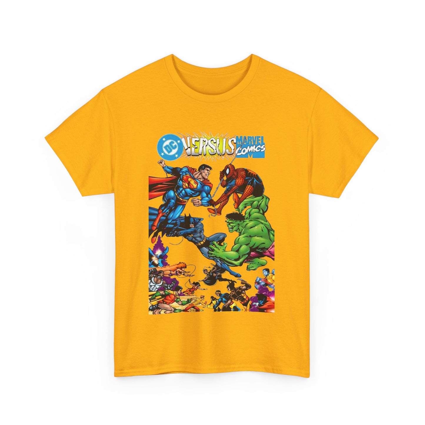 DC Comics Vs Marvel Comics T-Shirt - George Perez Art - Superman, Hulk, Batman, Spider-man, X-Men, New Teen Titans
