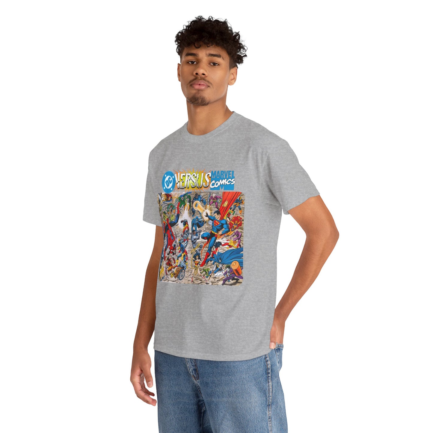 DC Comics Vs Marvel T-Shirt - John Byrne Art - Spider-Man, Raven, Cyborg, Wolverine, Joker, Superman, Batman, Deathstroke, Darkseid