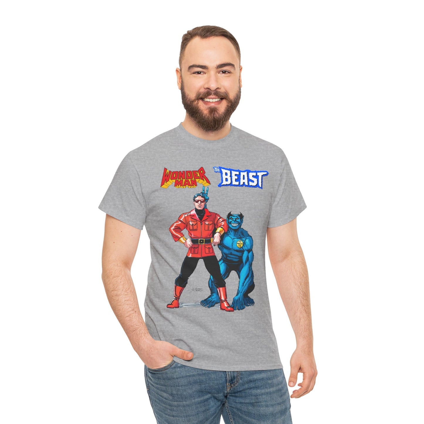 Wonder Man & Beast T-Shirt - George Perez Art - Popular Avengers, X-Men Members - Simon Williams & Hank McCoy - Marvel Comics