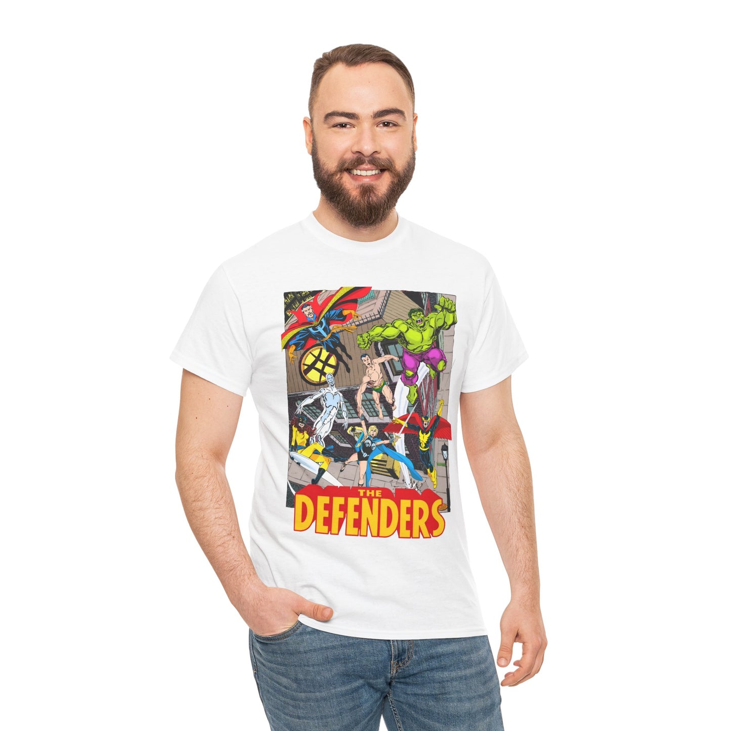 Defenders T-Shirt - John Byrne Art - Marvel Comics - Dr Strange, Nighthawk, Hulk