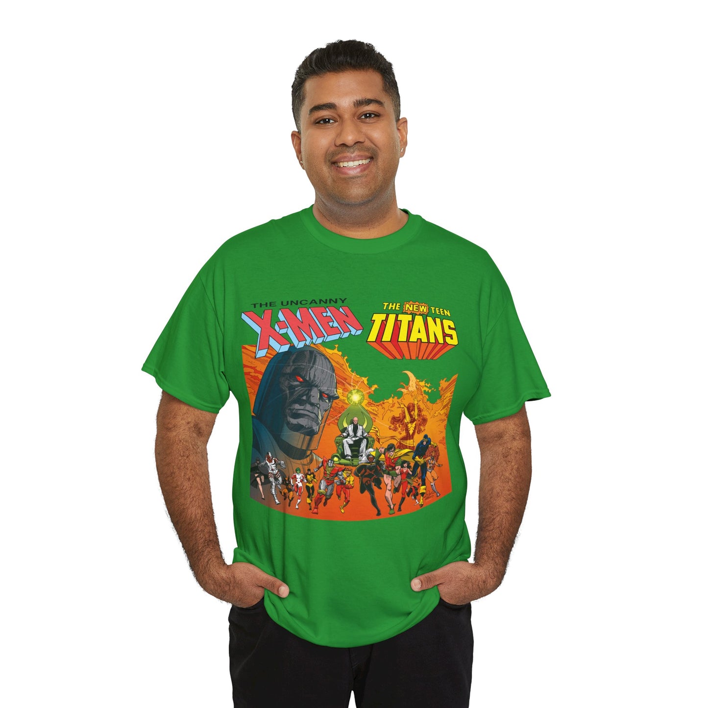 X-Men & New Teen Titans T-Shirt - Walt Simonson Art - Marvel & DC Comics Crossover - Wolverine, Raven, Storm, Cyclops, Robin, Cyborg, Colossus, Dark Phoenix, Darkseid