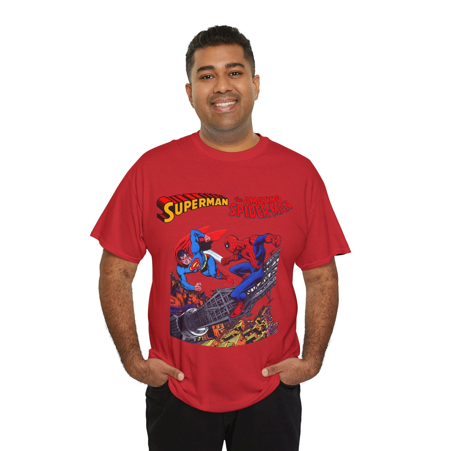 Superman & Amazing Spider-Man T-Shirt - DC/Marvel Comics Crossover - 1970s - Clark Kent & Peter Parker