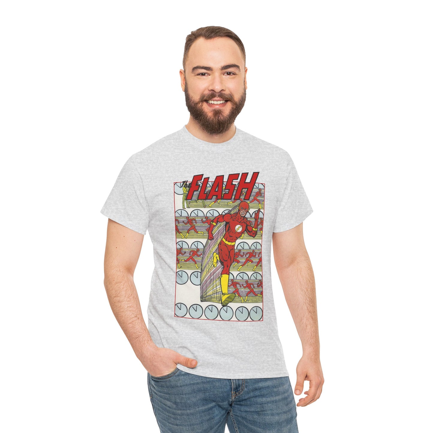 Flash T-Shirt - George Perez Art - JLA Postcard Set - 1980s Art - Justice League of America Satellite Era - Barry Allen, the Fastest Man Alive - DC Comics