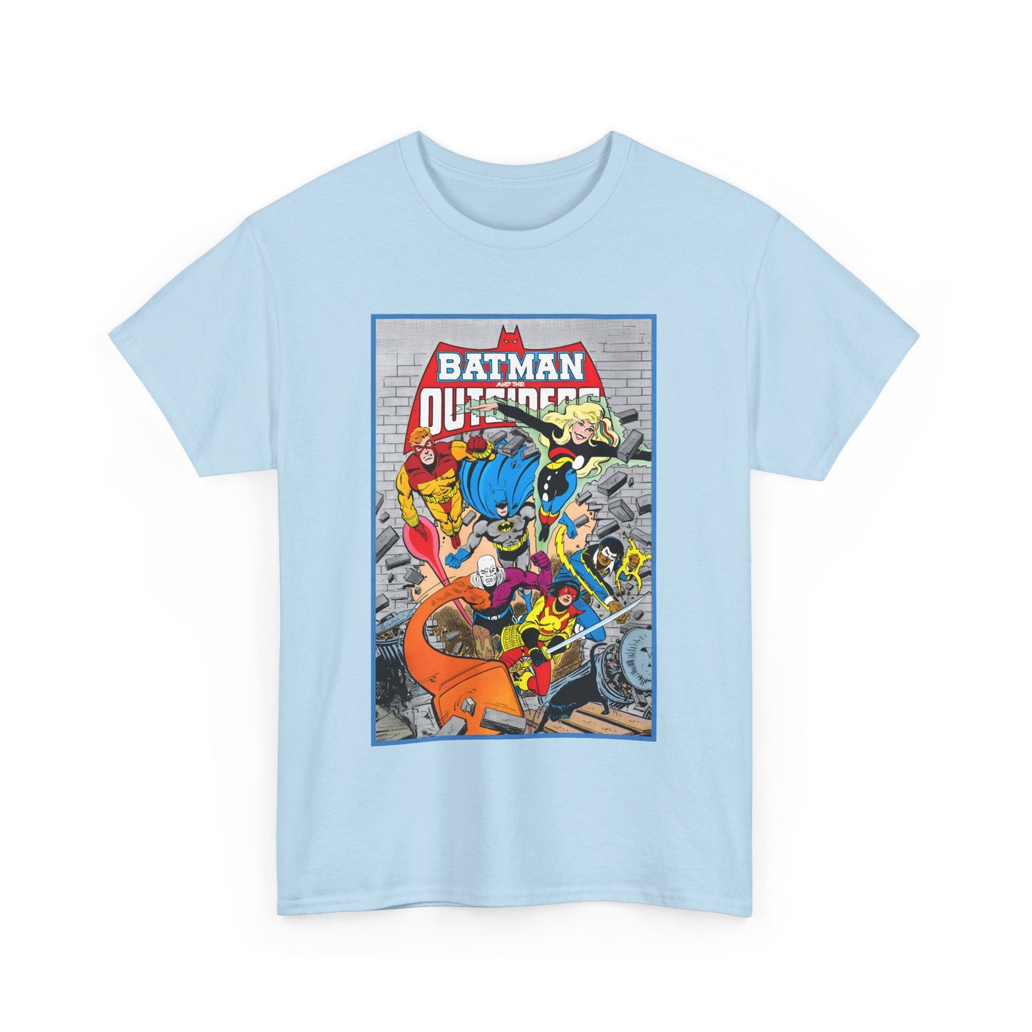 Batman & the Outsiders T-Shirt - Jim Aparo Art - Katana, Geo-Force, Black Lightning, Metamorpho, Halo - DC Comics - 1980s JLA Spin-Off Series
