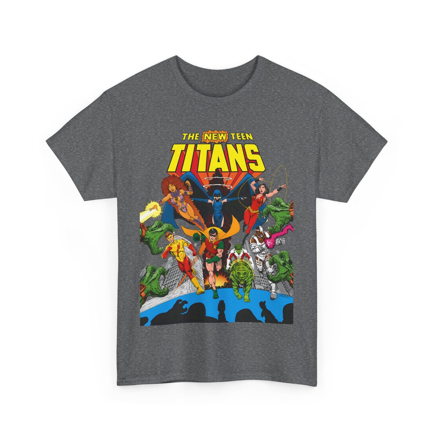 New Teen Titans T-Shirt - George Perez Art - Robin, Wonder Girl, Kid Flash, Changeling, Starfire, Cyborg, Raven - DC Comics - Classic 1980s Series