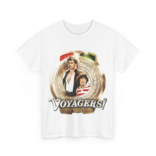Voyagers T-Shirt - Jon-Erik Hexum, Meeno Peluce - Omni - Popular 1980s Time Travel TV Show - Cult Classic