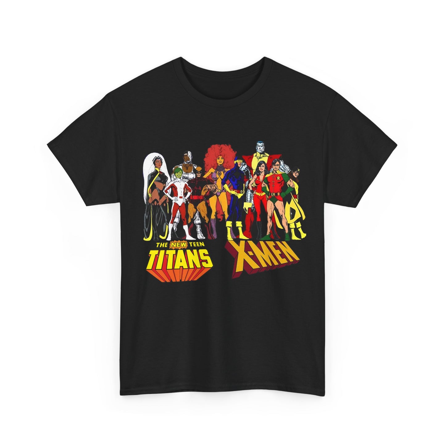 Uncanny X-Men & New Teen Titans T-Shirt - Wolverine, Cyclops, Storm, Wonder Girl, Robin, Cyborg, Raven - Phil Jimenez Art - DC Comics/Marvel Comics Crossover