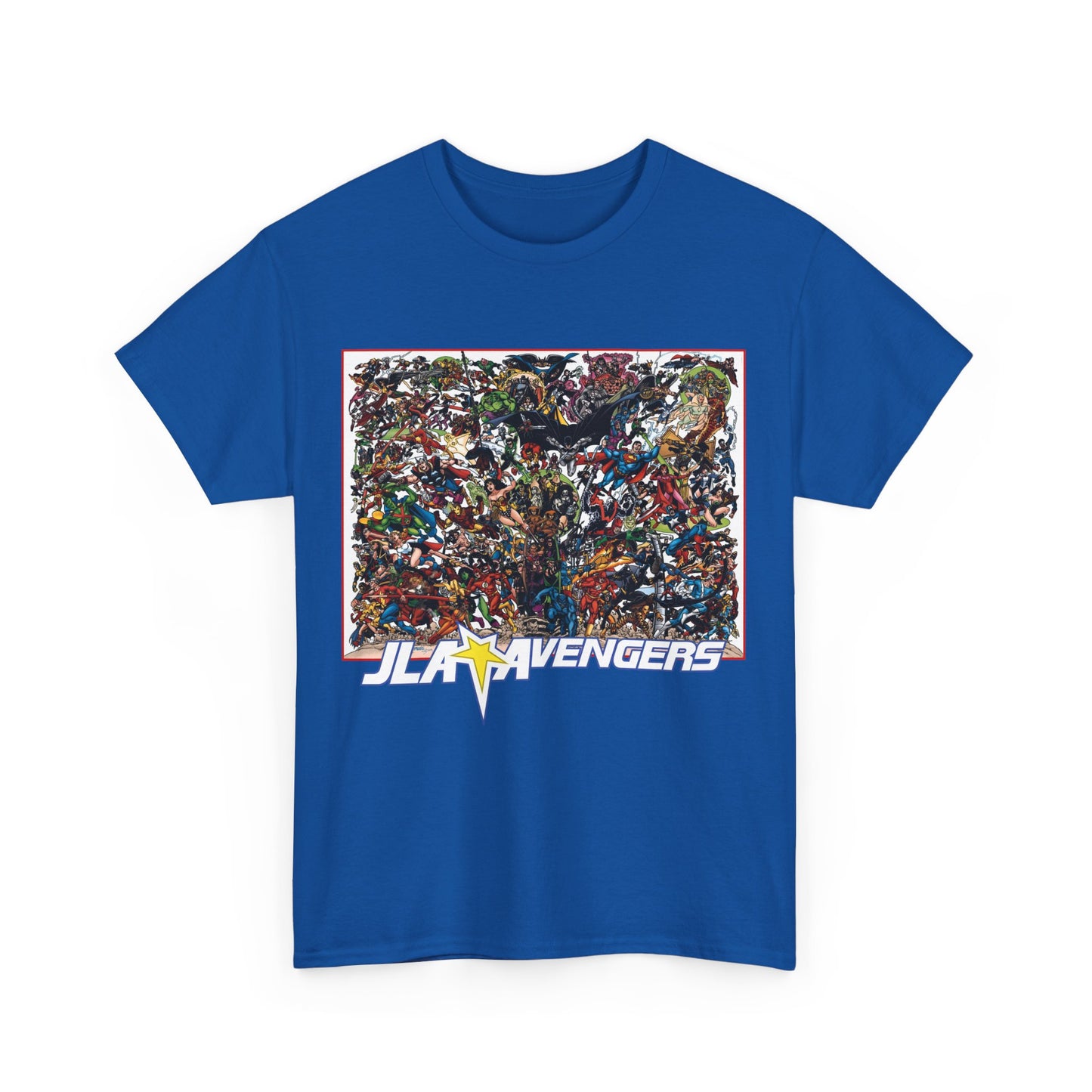 JLA Vs Avengers T-Shirt - Stunning, Classic George Perez Art - DC & Marvel 200s Crossover - Superman, Thor, Wonder Woman, Captain America, Flash, Black Panther, Iron Man, Batman