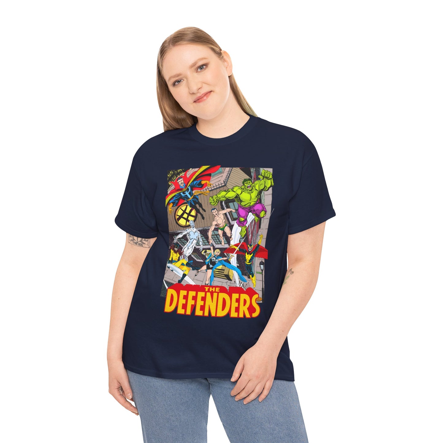 Defenders T-Shirt - John Byrne Art - Marvel Comics - Dr Strange, Nighthawk, Hulk