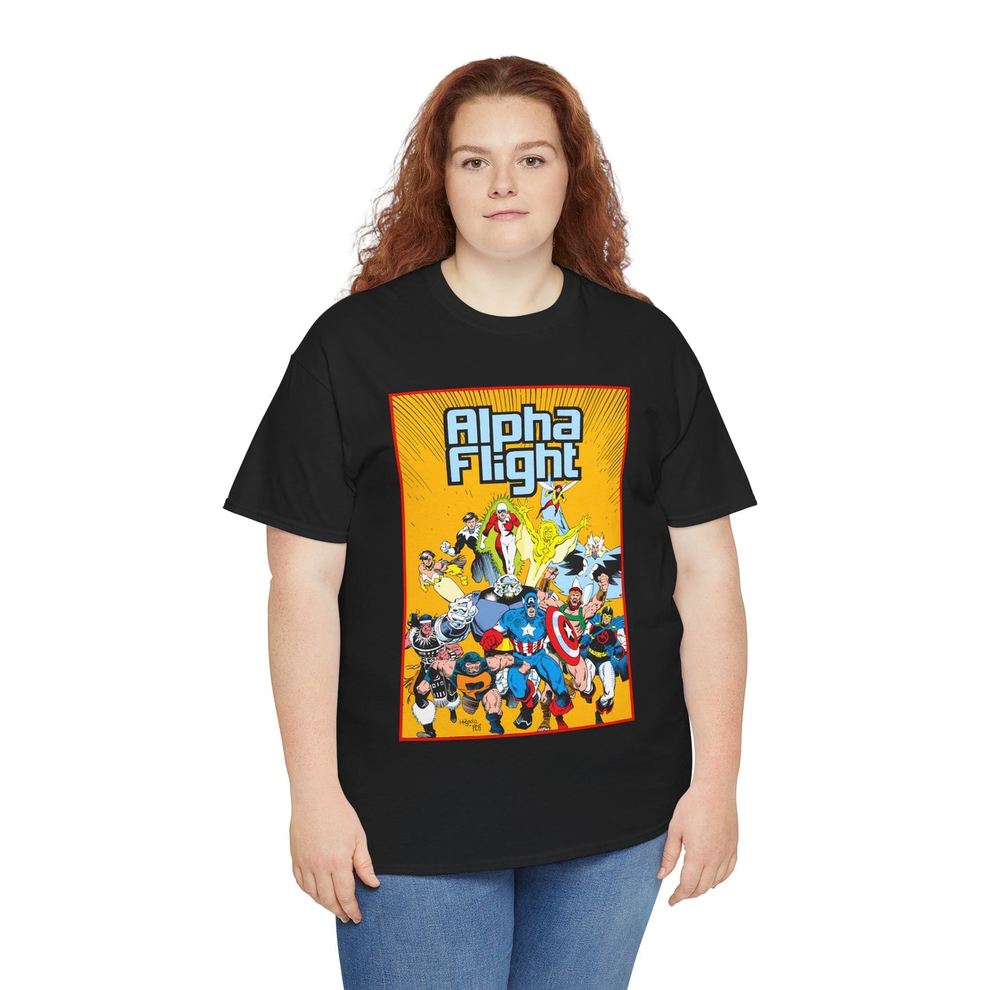 Alpha Flight T-Shirt - Mike Mignola Art - Northstar, Aurora, Snowbird, Shaman, Puck - Avengers: Captain America, Captain Marvel, Hercules, Black Knight - Marvel Comics