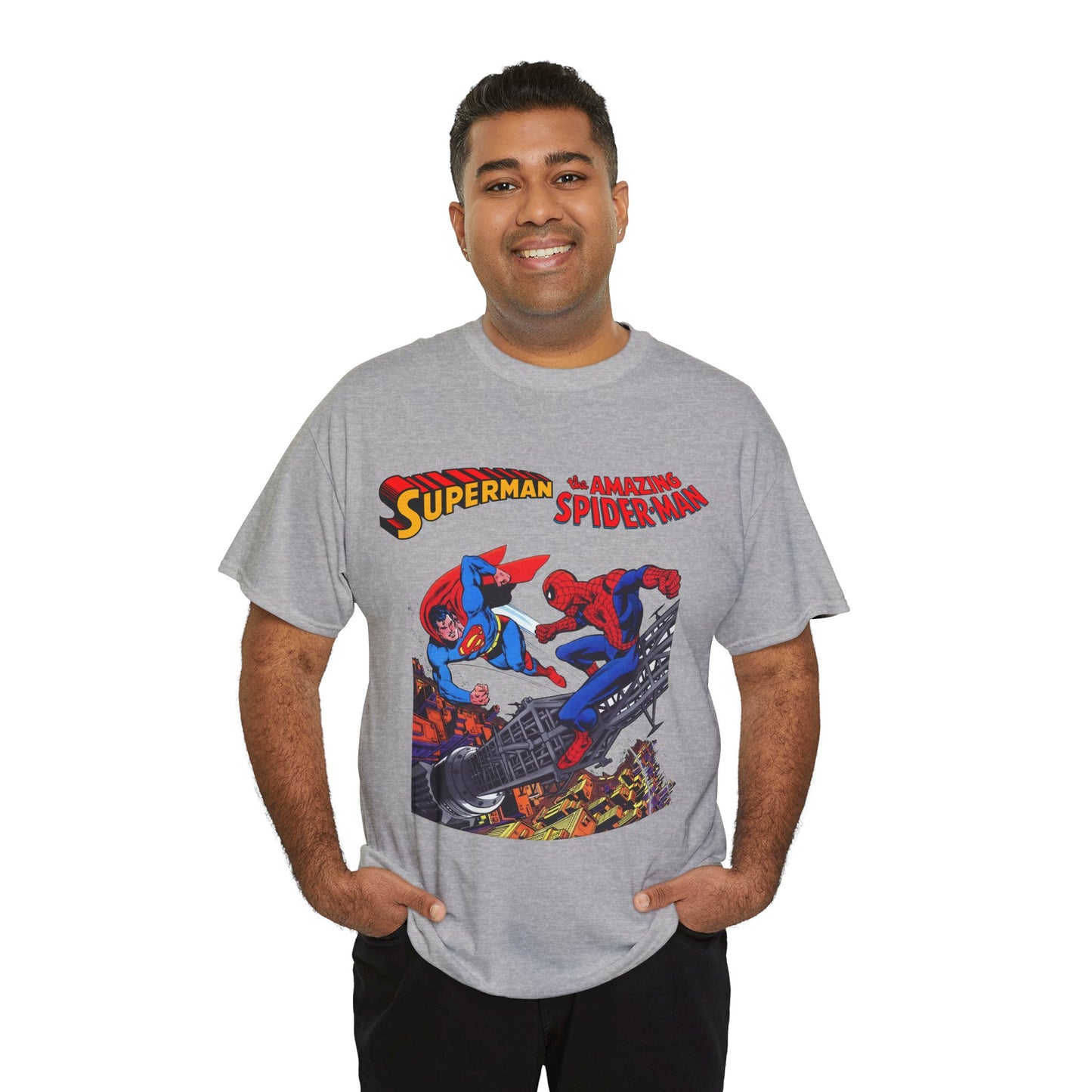Superman & Amazing Spider-Man T-Shirt - DC/Marvel Comics Crossover - 1970s - Clark Kent & Peter Parker