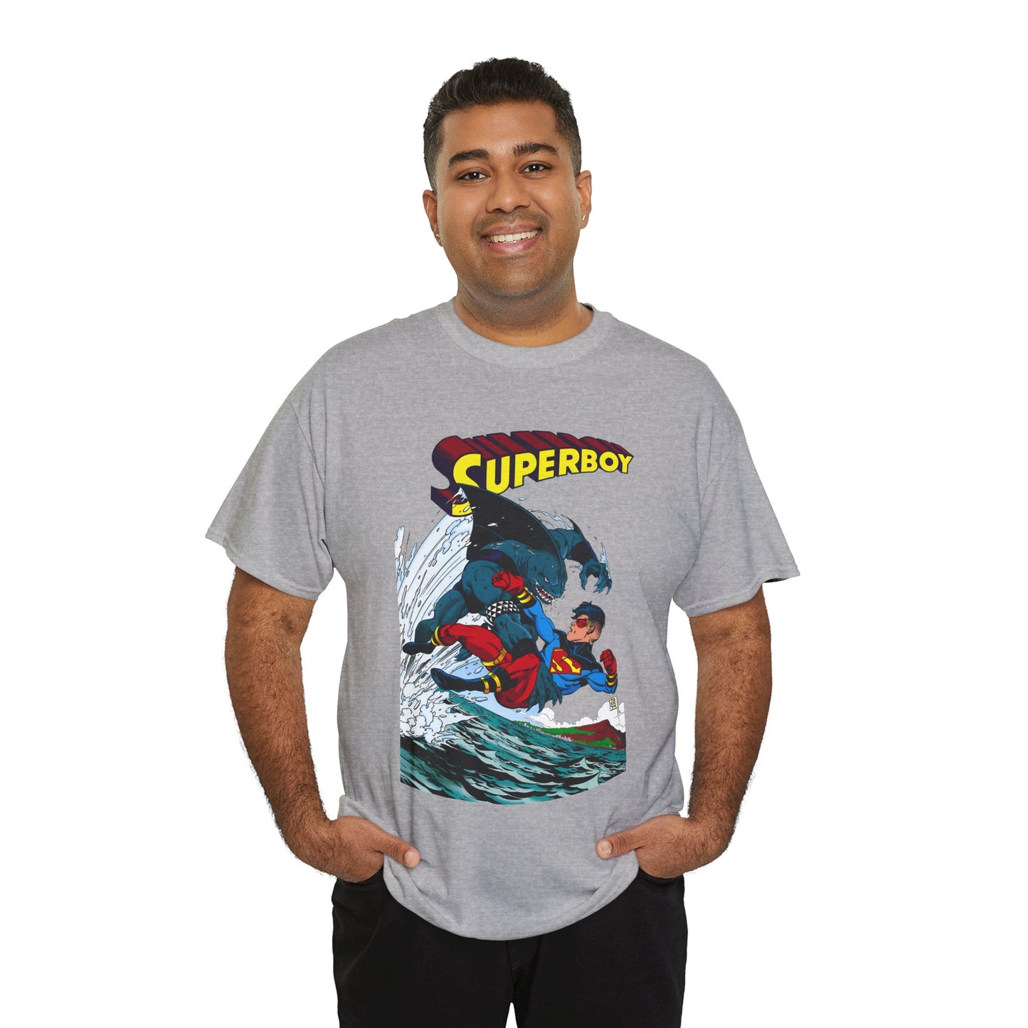 King Shark Vs Superboy T-Shirt - Tom Grummett Art - Connor Kent, Kon-L - Superman Family - DC Comics