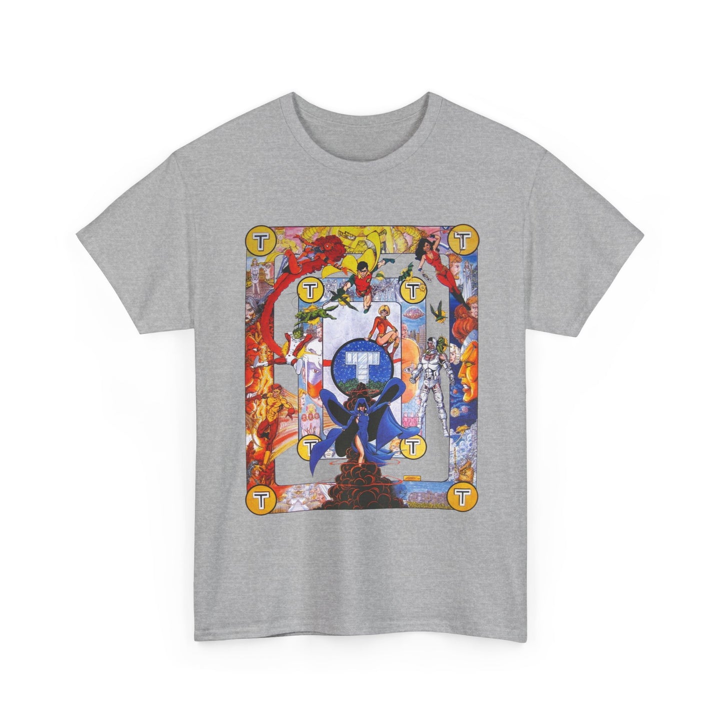 New Teen Titans Poster T-Shirt - George Perez Art - Cyborg, Raven, Robin, Terra, Wonder Girl, Changeling, Kid Flash, Deathstroke, Blackfire - DC Comics
