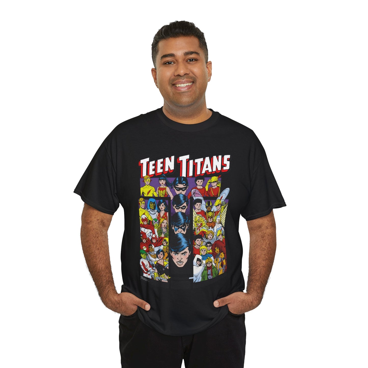 Teen Titans T-Shirt - George Perez Art - Wonder Girl, Bumblebee, Kid Flash, Starfire, Cyborg, Raven, Lilith, Flash, Hawn & Dove, Robin - DC Comics