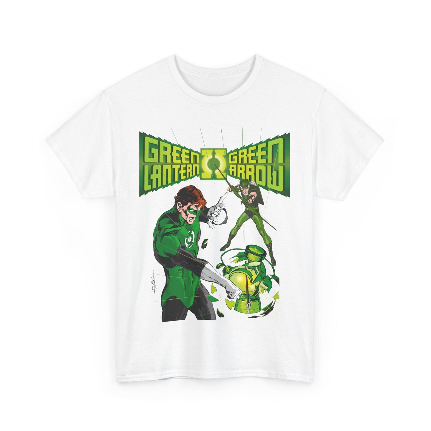 Green Lantern & Green Arrow T-Shirt - Neal Adams Art - Hal Jordan & Oliver Queen - Justice League Members - 1970s DC Comics