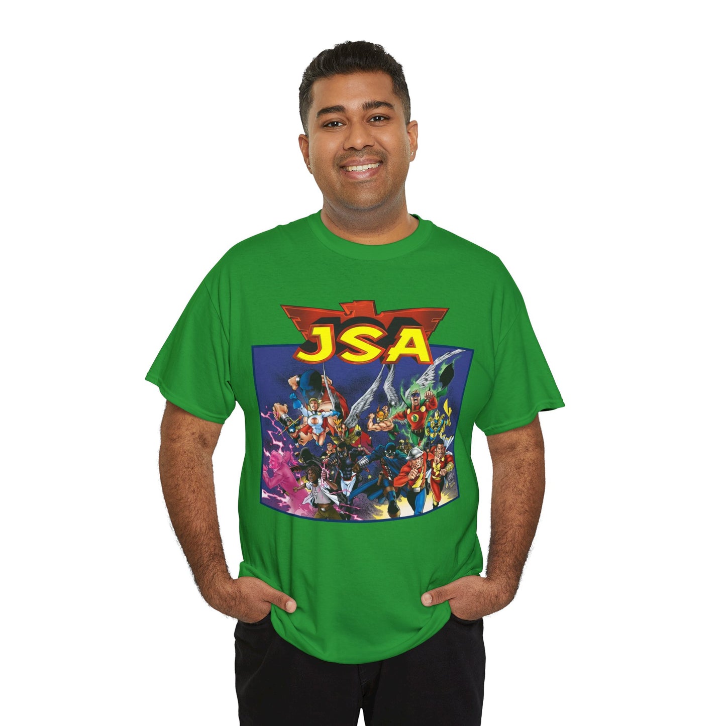 JSA T-Shirt - Carlos Pacheco Art - Green Lantern, Power Girl, Hawkgirl, Black Adam, Flash, Dr Fate, Hawkman - DC Comics - Justice Society of America