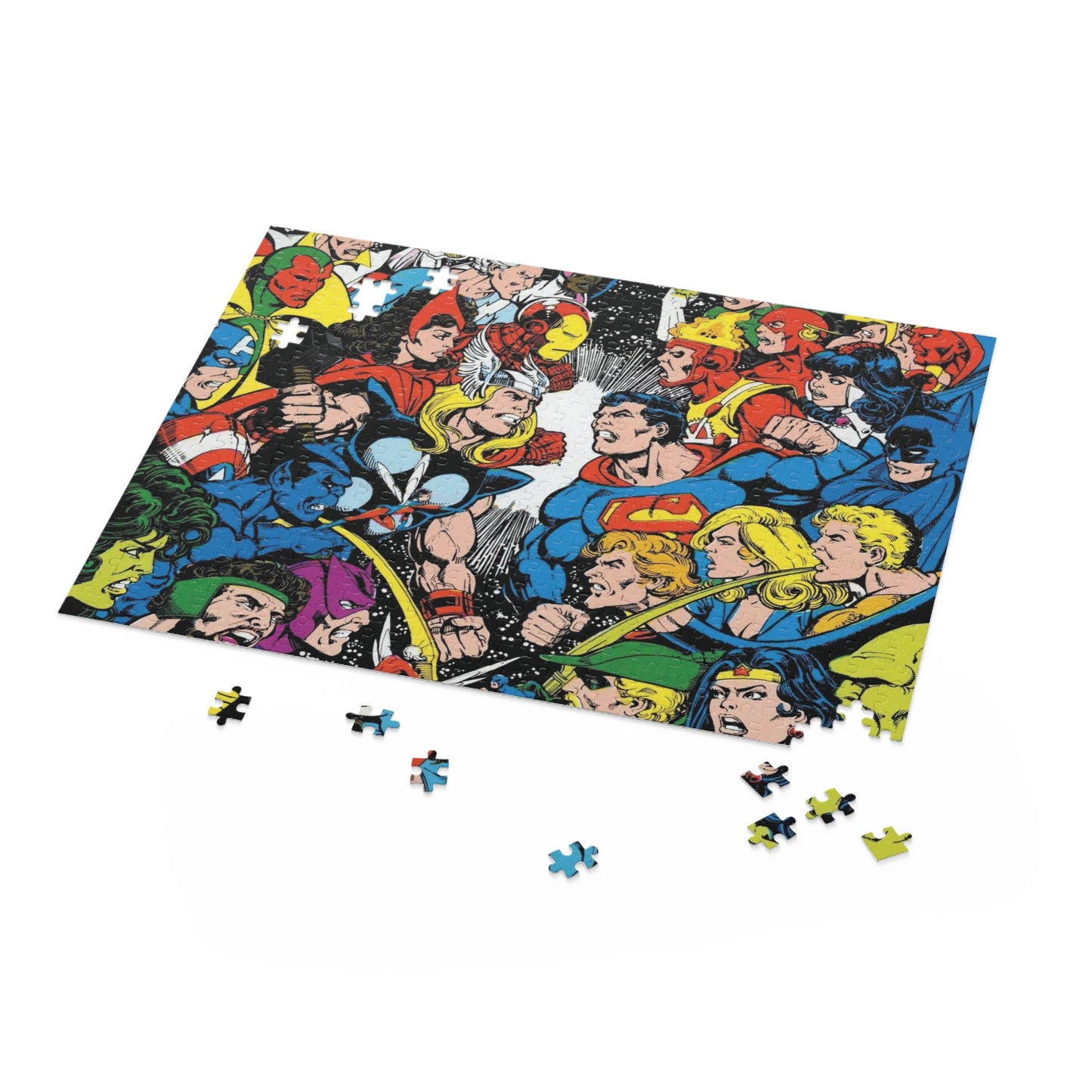 Justice League Vs Avengers 500 Piece Puzzle - George Perez Art - DC Comics & Marvel Comics - Superman, Thor, Hawkeye, Firestorm