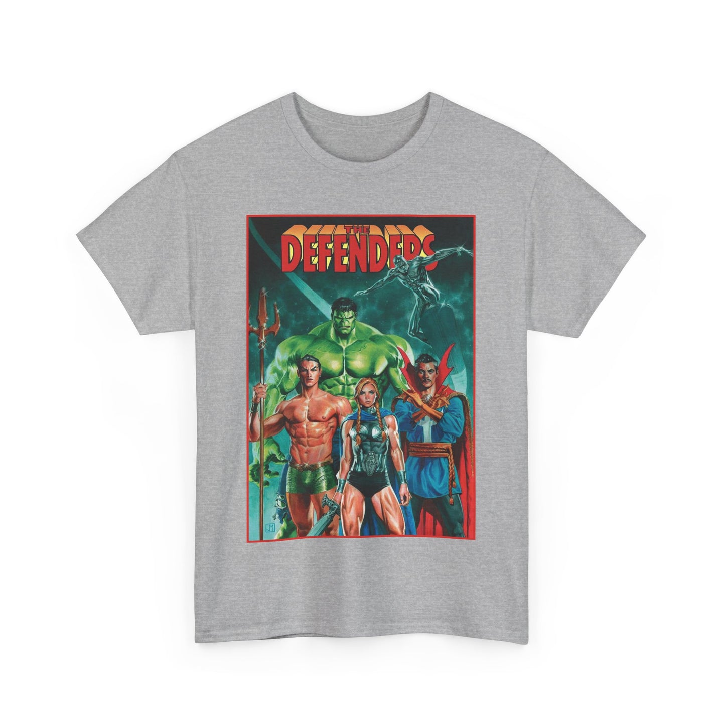 Defenders T-Shirt - Dr Strange, Valkyrie, Hulk, Namor, Silver Surfer - Marvel Comics - Popular 1970s Series