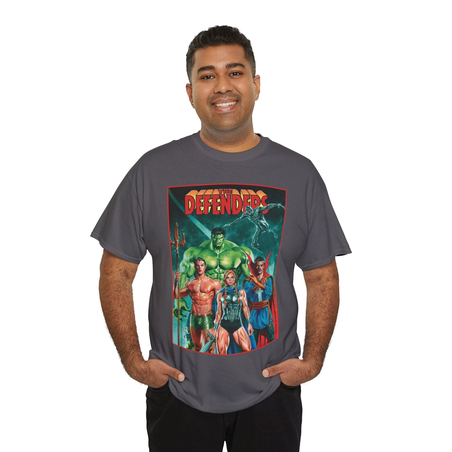 Defenders T-Shirt - Dr Strange, Valkyrie, Hulk, Namor, Silver Surfer - Marvel Comics - Popular 1970s Series