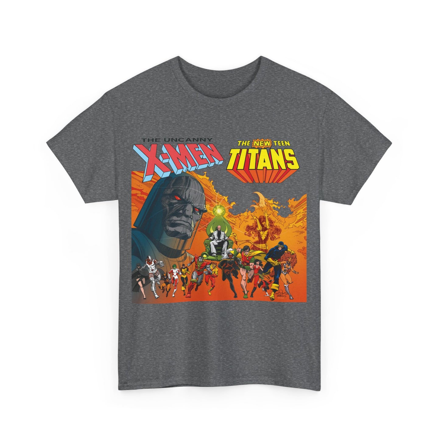 X-Men & New Teen Titans T-Shirt - Walt Simonson Art - Marvel & DC Comics Crossover - Wolverine, Raven, Storm, Cyclops, Robin, Cyborg, Colossus, Dark Phoenix, Darkseid