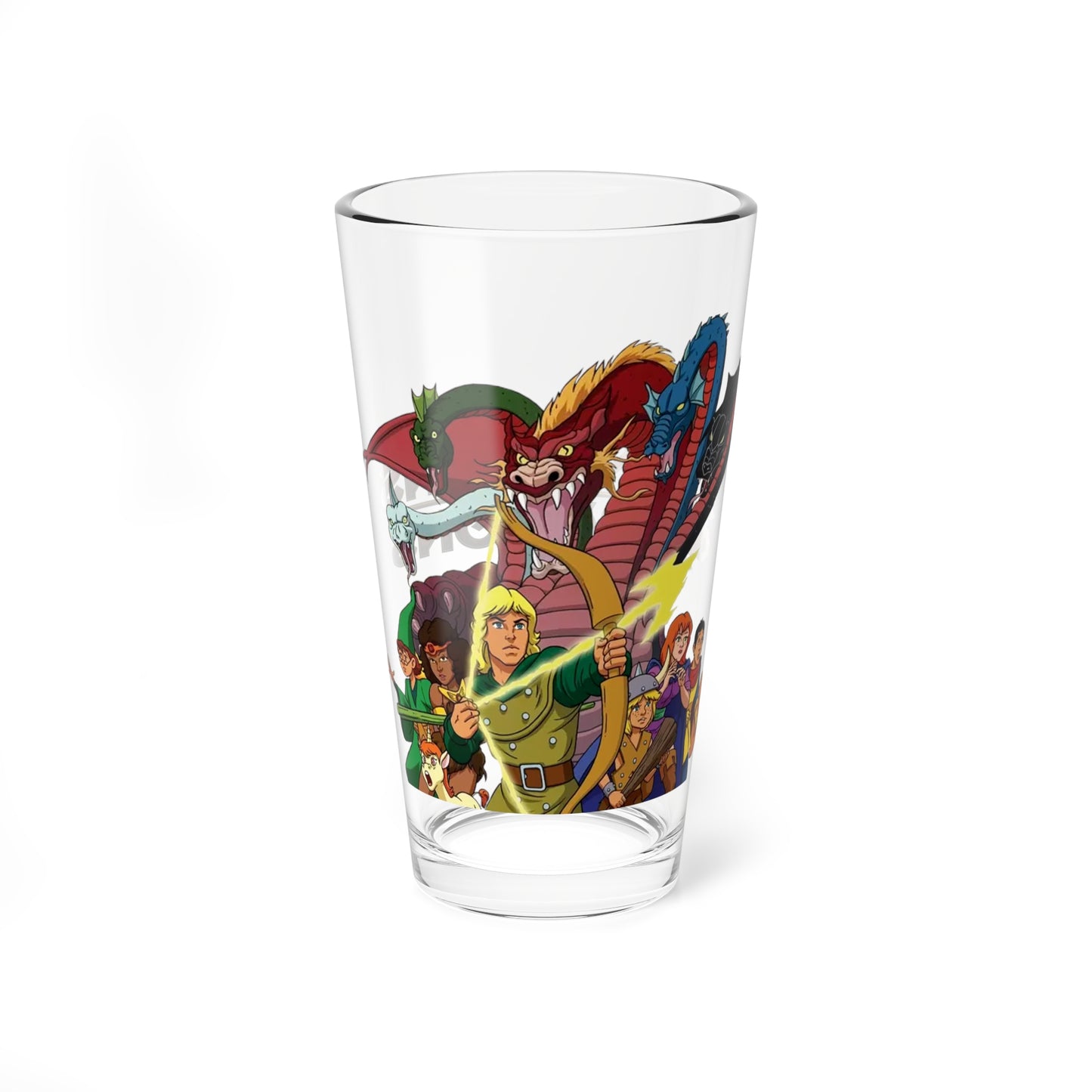 Dungeons & Dragons Pint Glass, 16oz - Dungeon Master, Venger, Tiamat, Kareena - Fantasy Animation - Saturday Morning Cartoon 1980s