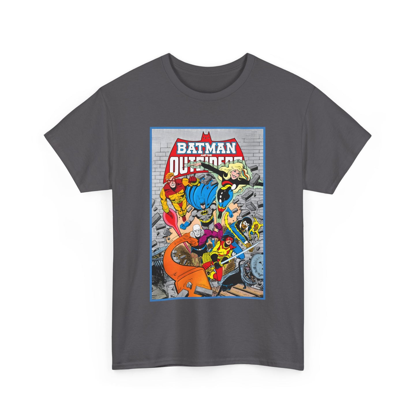 Batman & the Outsiders T-Shirt - Jim Aparo Art - Katana, Geo-Force, Black Lightning, Metamorpho, Halo - DC Comics - 1980s JLA Spin-Off Series